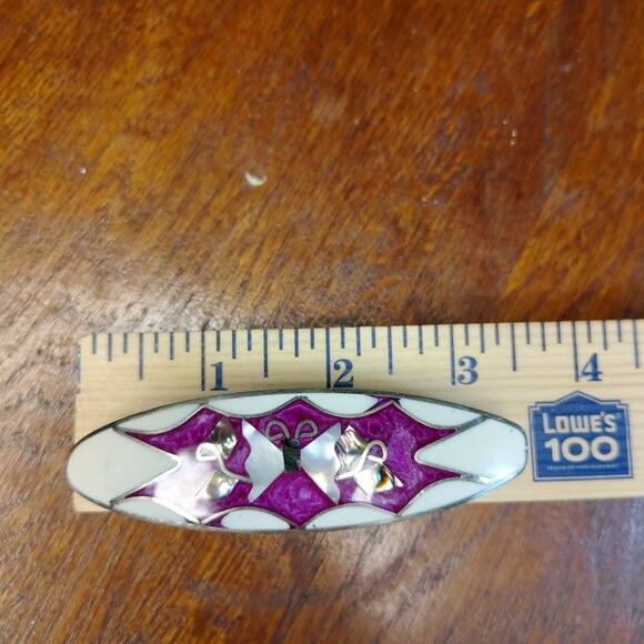 Vintage Mexican Style Mother of Pearl Butterfly Barrette Purple White Silver - Picture 6 of 6
